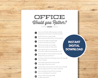 Você prefere jogo de escritório, jogos de formação de equipe, quebra-gelo de reunião, perguntas para conhecê-lo, humor de escritório, atividade de trabalho para impressão