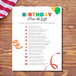 Birthday Pass the Gift Game | Birthday Pass the Prize | Gift Exchange Game | Pass the Present | Pass the Gift Poem | Kids Birthday Activity