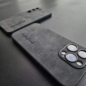 Personalisierte Alcantara Handyhülle für iPhone 11 12 13 14 15 16 Pro Max - Handy Hülle Phone Case Geschenkidee Gift