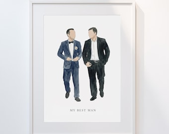 Individuelles Groomsmen-Porträt | Minimalistische Smoking Hochzeitskunst (Digitaler Download) | Personalisierte Bräutigam Geschenk