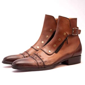 Men&#39;s handmade Tan brown genuine leather JO Ghost style ankle high long boots