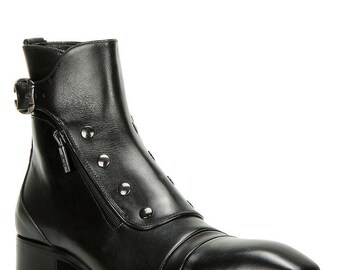 Men's Handmade Black Genuine Leather JO Ghost Style Ankle High