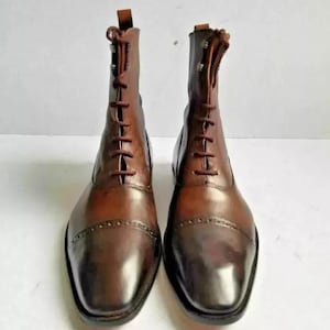 Men&#39;s handmade brown genuine leather ankle high long boots