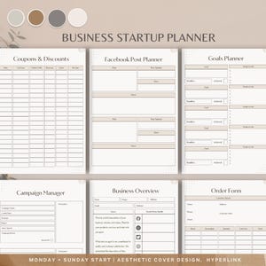 Hyperlinked Small Business Startup Planner  Printable Business Plan Template Entrepreneur Budget Organizer Digital Marketing Strategy
