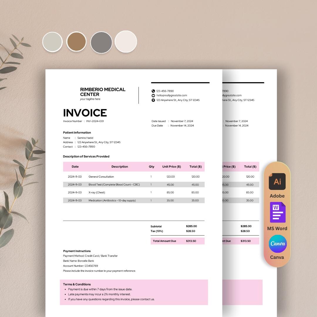 Career Medical Invoice Template Editable Resume Professional CV for ...
