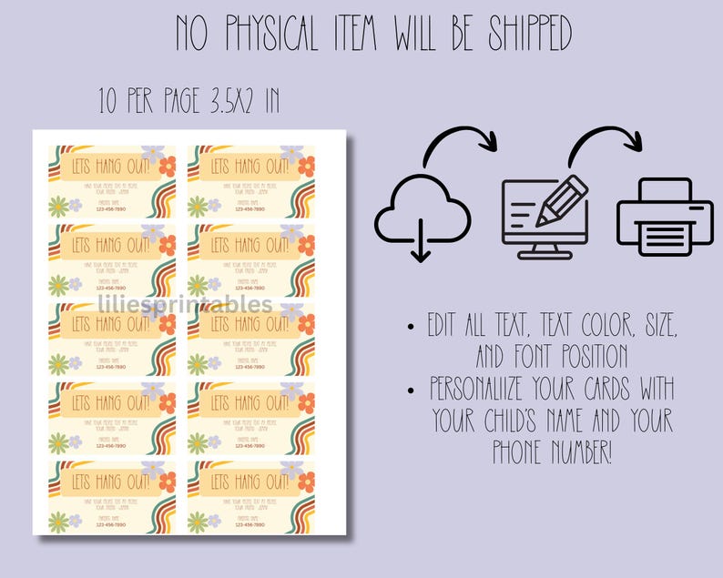 Lets Hang Out Card Printable Template Rainbow And Flower Theme Etsy