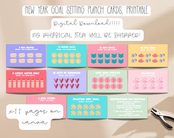 Goal setting Motivational Punch cards, Printable template