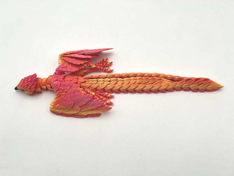 Display Art Collection Phoenix Sculpture Oriental Bird Fantasy Creature Mythological Home Décor Large Scale Statue Articulated Design Features Red Gold Coloring Premium Quality Construction Beautiful Artistic Details Gift Piece