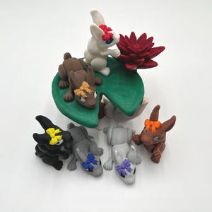 Six Tiny Easter Bunnies with Bow, Fun Gifts for Easter or any Holiday, Collectible Figurines