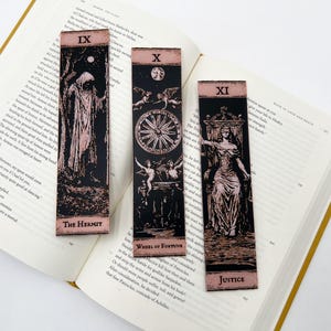 Major Arcana Tarot Bookmarks Set 4, The Hermit, Wheel of Fortune, Justice, Perfect Gift for for Avid Readers, Book Lovers, Tarot Enthusiasts