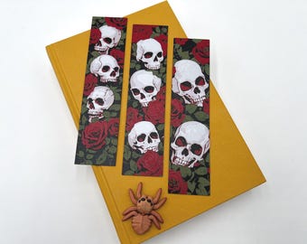 Skulls N' Roses Bookmarks Set, The Perfect Gift for Halloween or Valentines Day, Set of 3