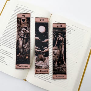 Major Arcana Tarot Bookmarks Set 3, The Lovers, The Chariot, Strength, Perfect Gift for for Avid Readers, Book Lovers and Tarot Enthusiasts