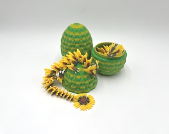 Sunflower Dragon and Egg, Dragon Décor, Summer Display Ornament, Fantasy Gift, Movable Fidgets, Articulated Design, Collectible Figurine