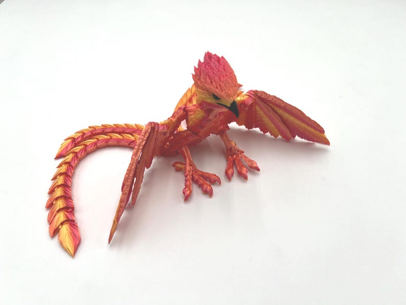 Phoenix Sculpture Display Oriental Art Bird Statue Fantasy Gift Collection Mythological Creature Décor Red Gold Design Articulated Neck Lockable Claws Large Scale Display Piece Home Decoration Artistic Creation Premium Quality Construction
