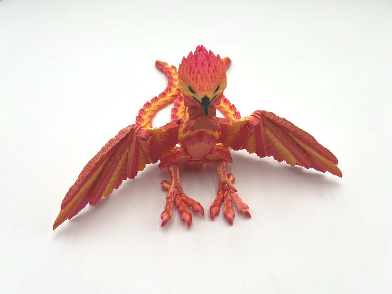 Oriental Art Display Phoenix Bird Statue Fantasy Creature Collection Mythological Home Décor Large Scale Sculpture Articulated Design Features Red Gold Coloring Premium Quality Construction Beautiful Artistic Details Handcrafted Display