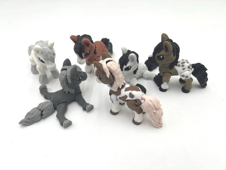 Little Horses Collection, Set of Six, Gift for Horse Lovers, Multiple Colors, Articulated Fidgets, Farm-Themed Décor, Collectible Figurines image 1