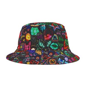 Vibrant Artistic Bucket Hat, Fun Summer Accessory, Trending Streetwear, Unique Gift for Artists, Festival Ready Hat