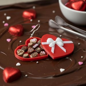 Box of chocolates valentine's earrings 3d printed