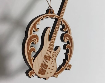 Bass guitar ornament - solid cherry wood