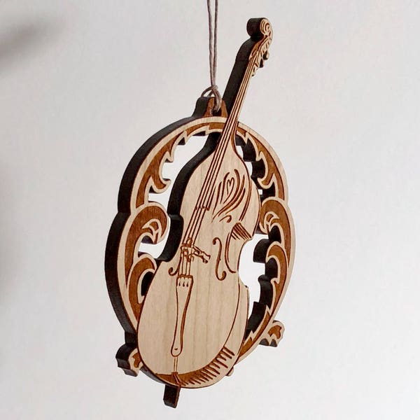 Double bass ornament - solid cherry wood