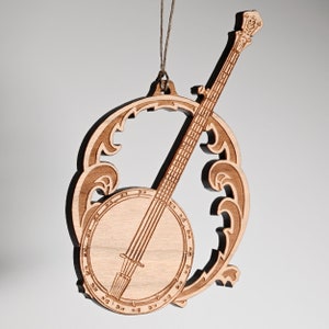 Banjo ornament - solid cherry wood