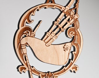 Bagpipes ornament - solid cherry wood