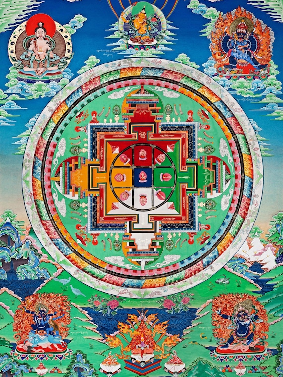 ヴィンテージ チベット仏教タンカ | マンダラ アート画像 | 124 枚の高