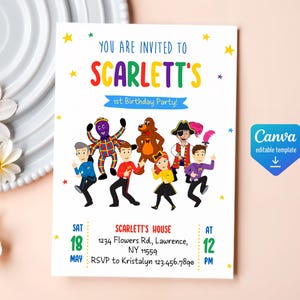 Printable Wiggles birthday invite, Wiigle Birthday Invitation, editable music invitation, wiggles car birthday party