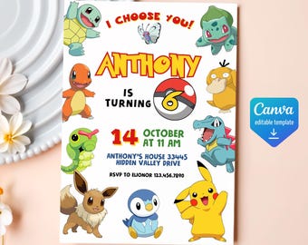 Printable Birthday Invitation, b-day invite, editable invitation, anime birthday invite, Instant Download