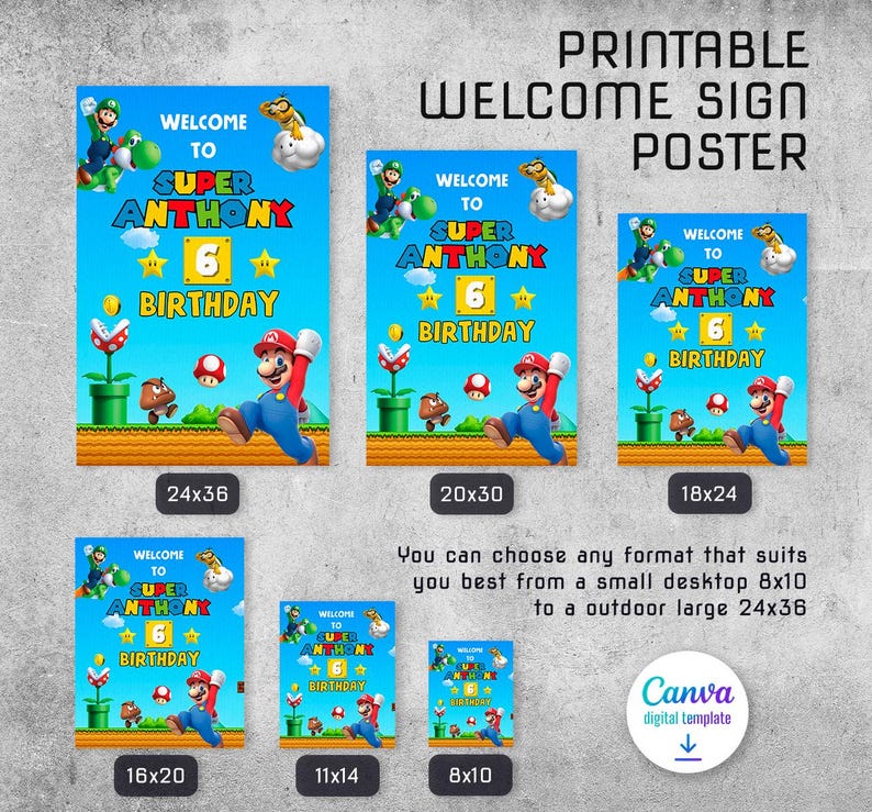 Mario Printable Welcome Sign Template, Super Birthday Party Welcome in ...