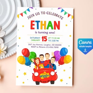 Printable Wiggles birthday invite, Wiigle Birthday Invitation, editable music invitation, wiggles car birthday party