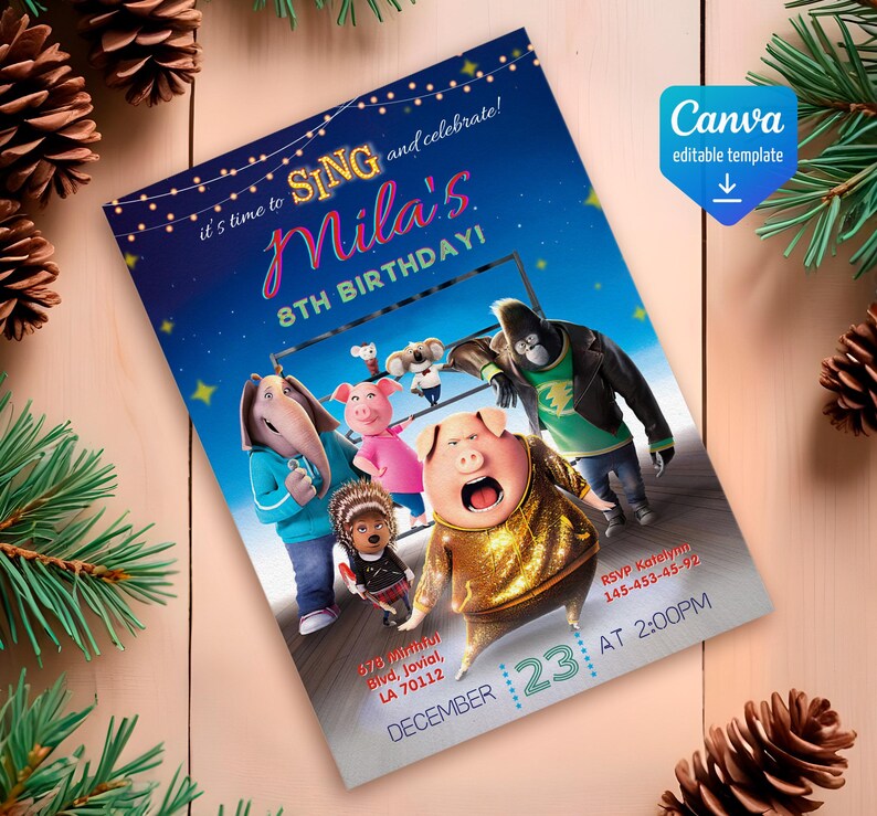 Editable Singer Invitation, Printable Sing 2 Birthday Invitation ...