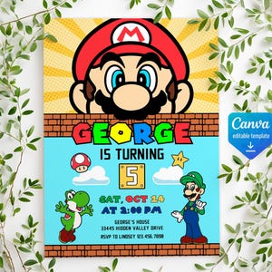 Mario bros invitation, Birthday Invite boy girl, Super mario movie invitation, Instant Download, video game Birthday Invite template