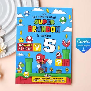 Mario bros invitation, Birthday Invite boy girl, Super mario movie invitation, Instant Download, video game Birthday Invite template