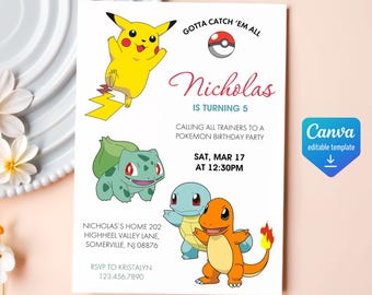 Printable Birthday Invitation, b-day invite, editable invitation, anime birthday invite, Instant Download