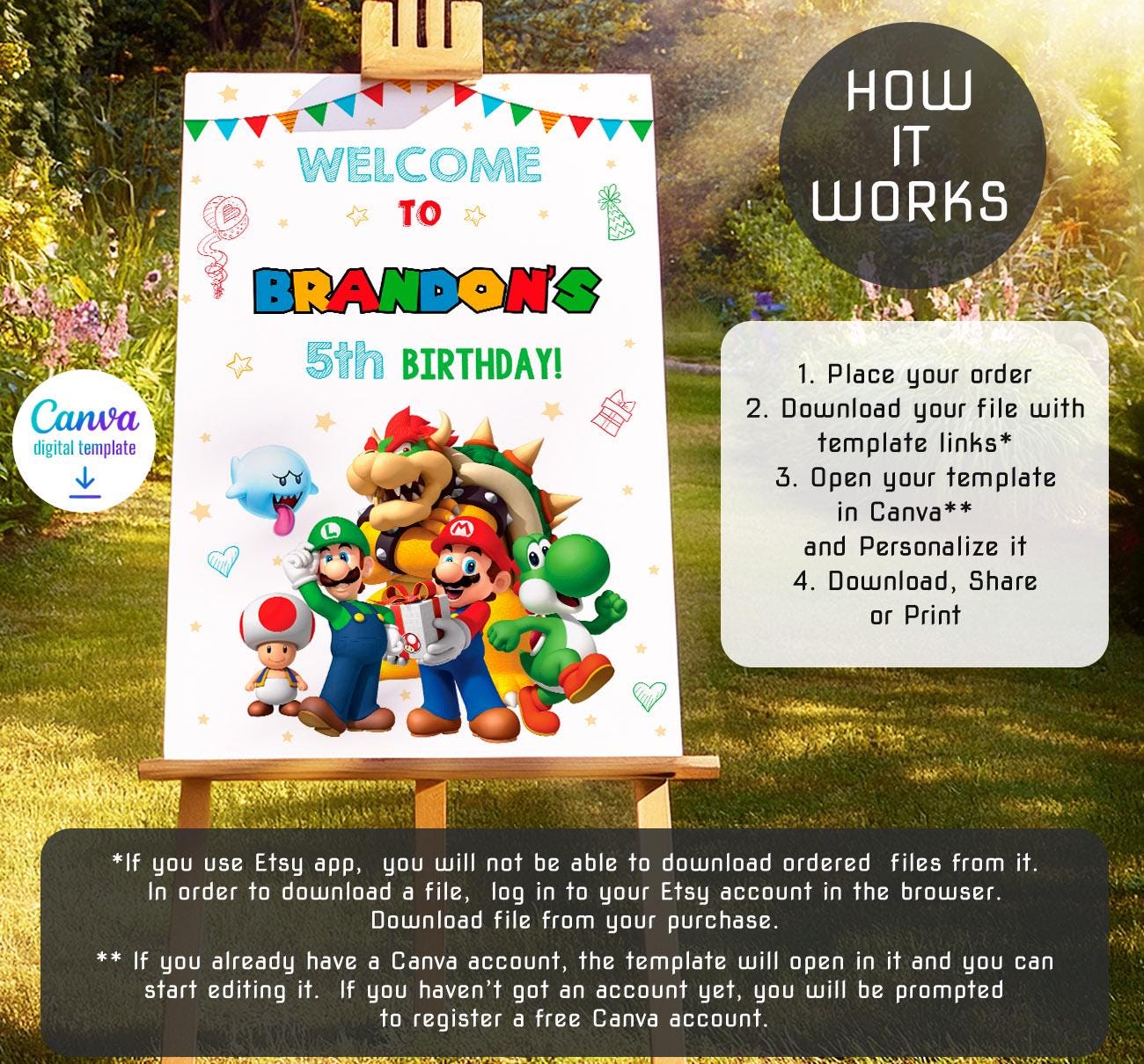 Mario Printable Welcome Sign Template, Super Birthday Party Welcome in ...