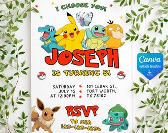 Printable Birthday Invitation, b-day invite, editable invitation, anime birthday invite, Instant Download