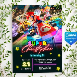 Geburtstag einladen Junge Mädchen, Super Mario Bros Film Einladung, Instant Download, Videospiel Geburtstag einladen Vorlage, Mario Kart