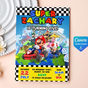 Geburtstag einladen Junge Mädchen, Super Mario Bros Film Einladung, Instant Download, Videospiel Geburtstag einladen Vorlage, Mario Kart