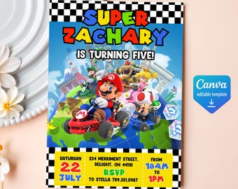 Birthday Invite boy girl, super mario bros movie invitation, Instant Download, video game Birthday Invite template, mario kart