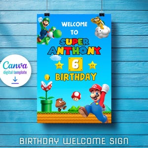 Mario Printable Welcome Sign Template, Super Birthday Party Welcome in ...