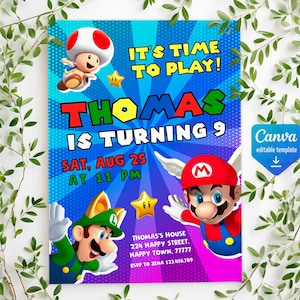 Mario bros invitation, Birthday Invite boy girl, Super mario movie invitation, Instant Download, video game Birthday Invite template