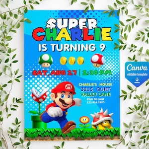 Mario bros invitation, Birthday Invite boy girl, Super mario movie invitation, Instant Download, video game Birthday Invite template
