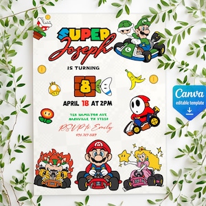Birthday Invite boy girl, super mario bros movie invitation, Instant Download, video game Birthday Invite template, mario kart
