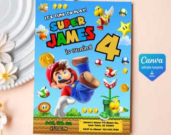 Mario bros invitation, Birthday Invite boy girl, Super mario movie invitation, Instant Download, video game Birthday Invite template