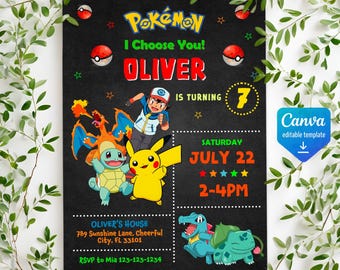 Printable Birthday Invitation, b-day invite, editable invitation, anime birthday invite, Instant Download