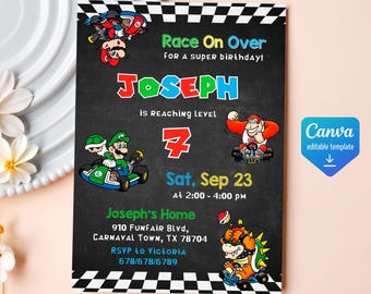 Birthday Invite boy girl, super mario bros movie invitation, Instant Download, video game Birthday Invite template, mario kart