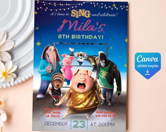 Editable singer invitation, Printable Sing 2 Birthday Invitation, karaoke girl birthday invite,Instant Download, music birthday party