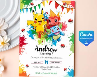 Printable Birthday Invitation, b-day invite, editable invitation, anime birthday invite, Instant Download