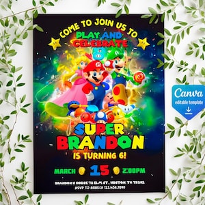 Mario bros invitation, Birthday Invite boy girl, Super mario movie invitation, Instant Download, video game Birthday Invite template
